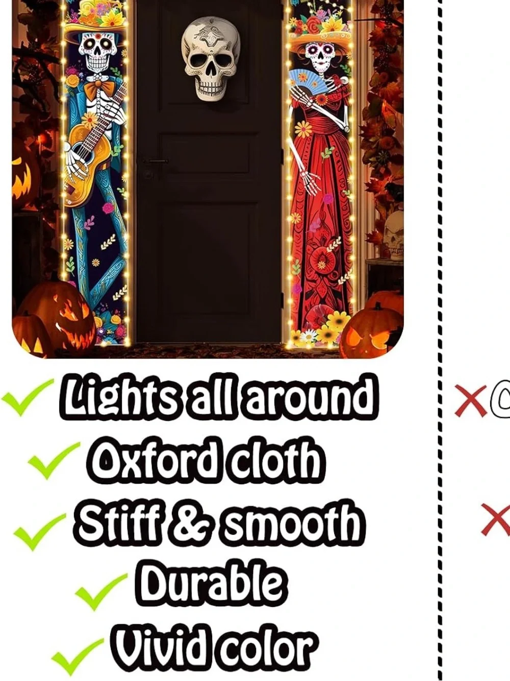 Pack of 2 Lighted Day of the Dead Skeleton Door Banner Panels - Multicolor